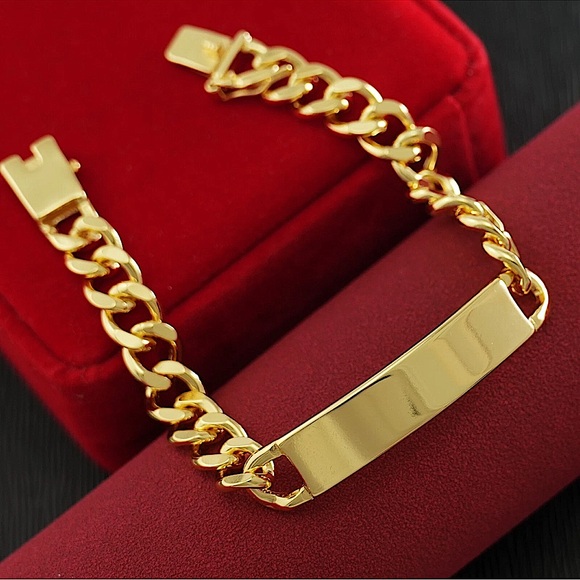 Gold Plated Name Tag Cuban Unisex Chain Link Bracelet - Picture 7 of 10